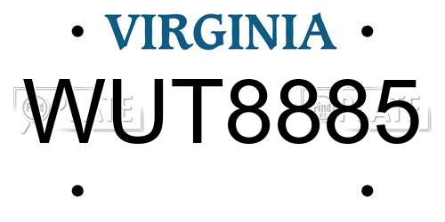 WUT8885 Virginia License Plate