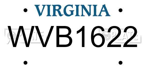 WVB1622 Virginia License Plate
