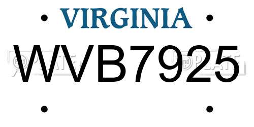 WVB7925 Virginia License Plate