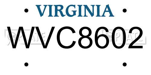 WVC8602 Virginia License Plate