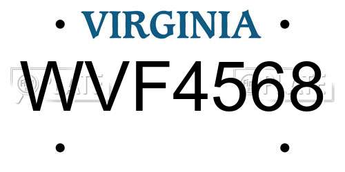 WVF4568 Virginia License Plate