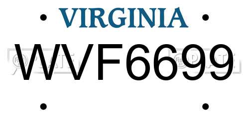 WVF6699 Virginia License Plate