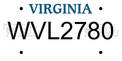 WVL2780 Virginia License Plate