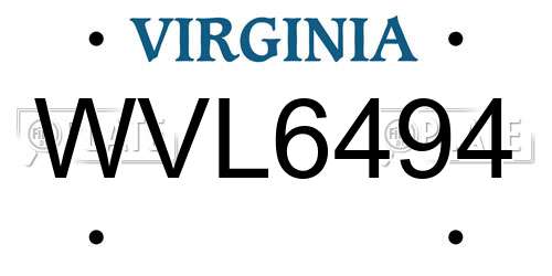 WVL6494 Virginia License Plate