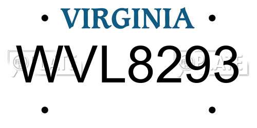 WVL8293 Virginia License Plate