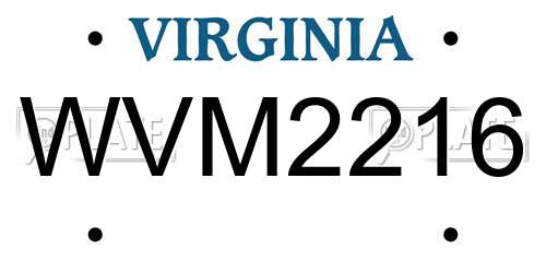 WVM2216 Virginia License Plate