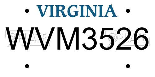 WVM3526 Virginia License Plate