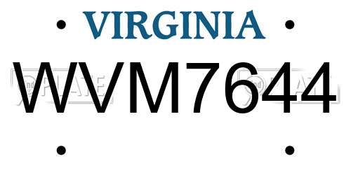 WVM7644 Virginia License Plate