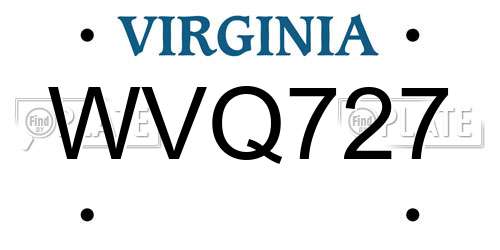 WVQ727 Virginia License Plate