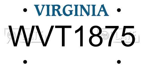 WVT1875 Virginia License Plate