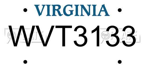 WVT3133 Virginia License Plate
