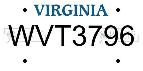WVT3796 Virginia License Plate