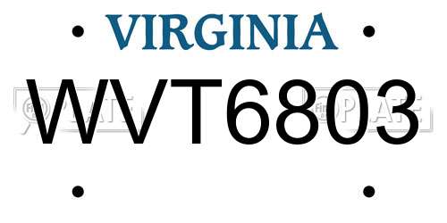 WVT6803 Virginia License Plate