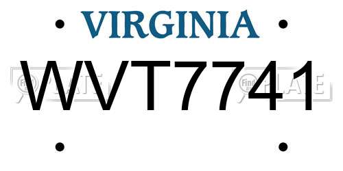 WVT7741 Virginia License Plate