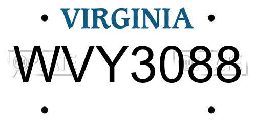 WVY3088 Virginia License Plate
