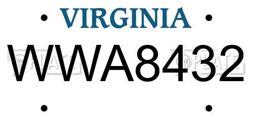 WWA8432 Virginia License Plate