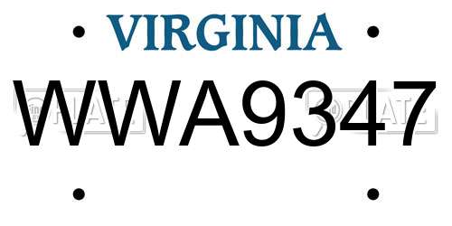 WWA9347 Virginia License Plate
