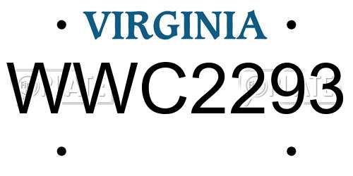 WWC2293 Virginia License Plate