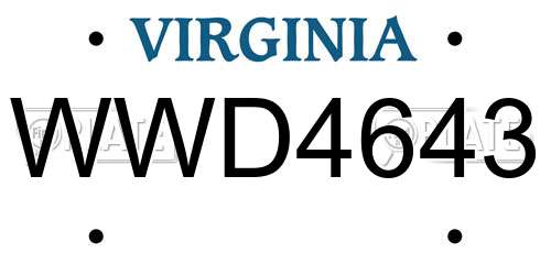 WWD4643 Virginia License Plate