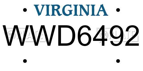 WWD6492 Virginia License Plate