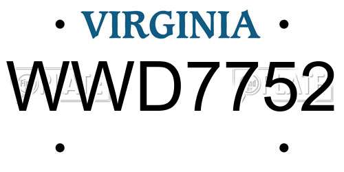 WWD7752 Virginia License Plate