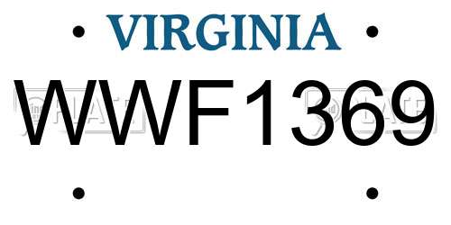 WWF1369 Virginia License Plate