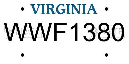 WWF1380 Virginia License Plate