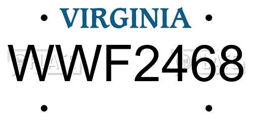 WWF2468 Virginia License Plate