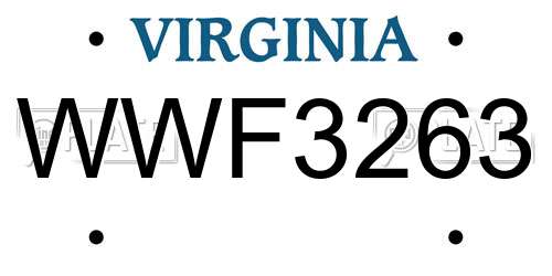 WWF3263 Virginia License Plate