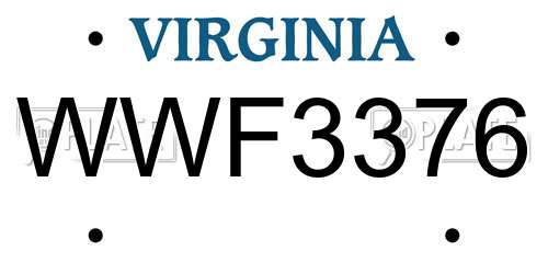WWF3376 Virginia License Plate
