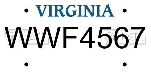 WWF4567 Virginia License Plate