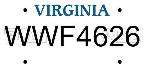 WWF4626 Virginia License Plate