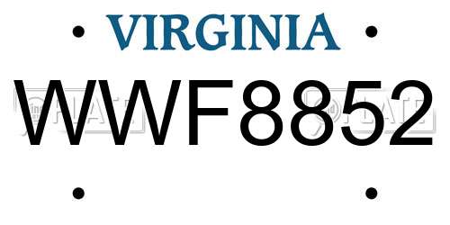 WWF8852 Virginia License Plate
