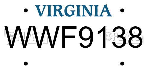 WWF9138 Virginia License Plate