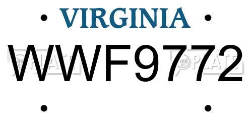 WWF9772 Virginia License Plate