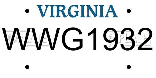 WWG1932 Virginia License Plate
