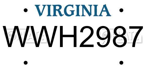 WWH2987 Virginia License Plate