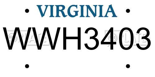 WWH3403 Virginia License Plate