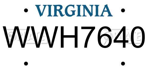 WWH7640 Virginia License Plate