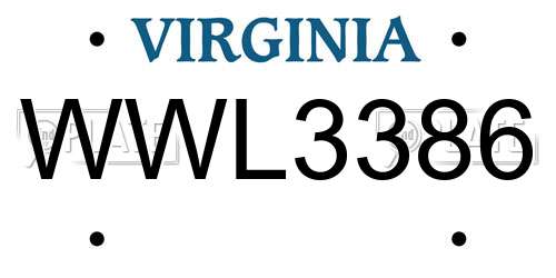 WWL3386 Virginia License Plate
