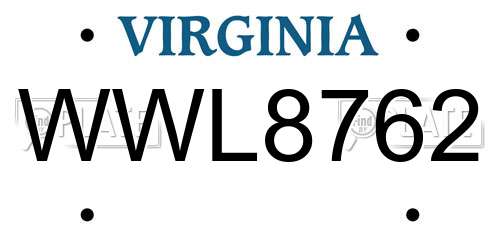 WWL8762 Virginia License Plate