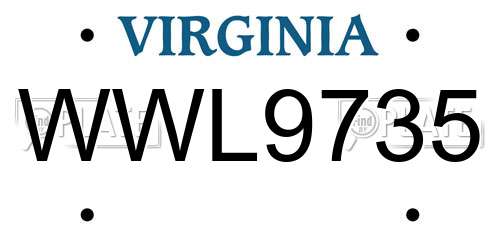 WWL9735 Virginia License Plate