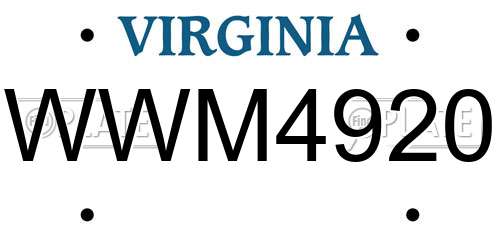 WWM4920 Virginia License Plate