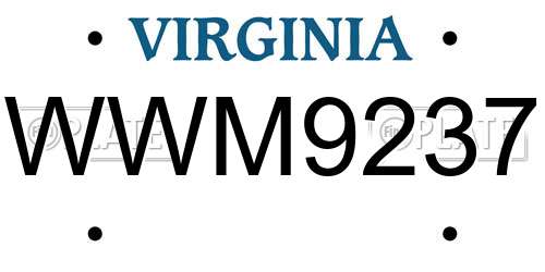WWM9237 Virginia License Plate