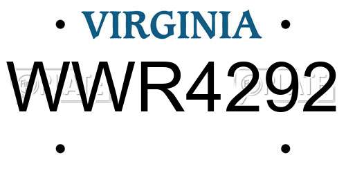 WWR4292 Virginia License Plate
