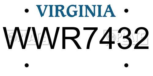 WWR7432 Virginia License Plate