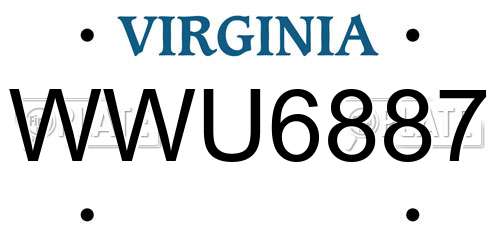 WWU6887 Virginia License Plate
