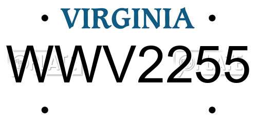 WWV2255 Virginia License Plate