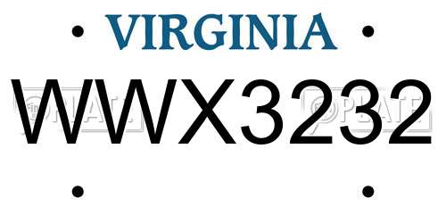 WWX3232 Virginia License Plate