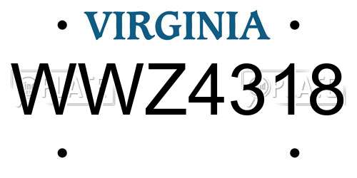 WWZ4318 Virginia License Plate